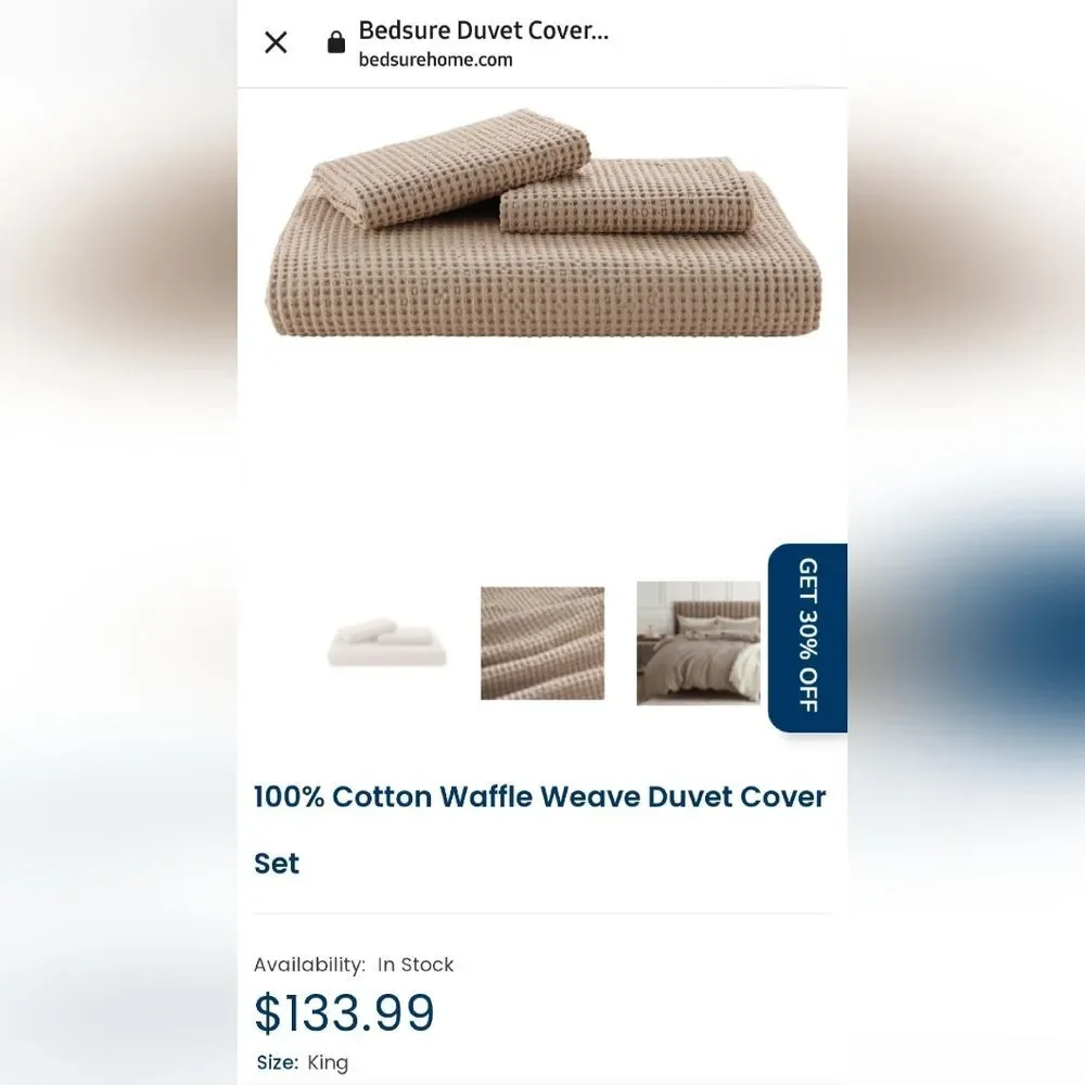 100% Cotton Duvet Set Waffle Weave Khaki King